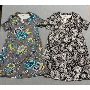ANN TAYLOR LOFT Dress Lot of 2 XS Black/White Floral, Gray/Teal/Yellow NWT!